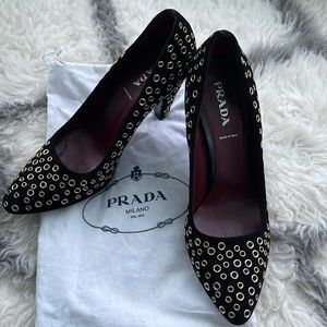 ⭐️ RARE FIND⭐️ Prada Black Suede Studded Pumps